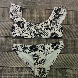 Floral Black and White Kids Bikini